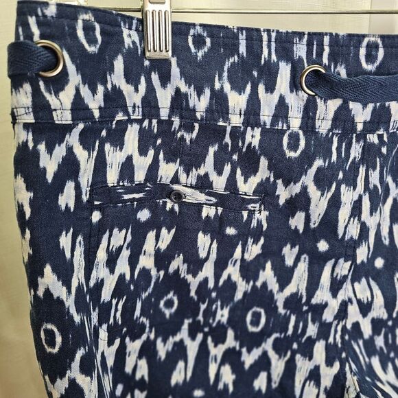 Freedom Trail by Kyodan Blue Geometric Linen Blend Capri Pants Size Large - Picture 12 of 12